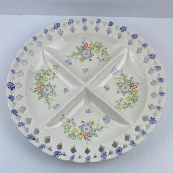 Sectioned Serving Plate Floral Ceramic by Chef de Paris - Picture 1 of 7